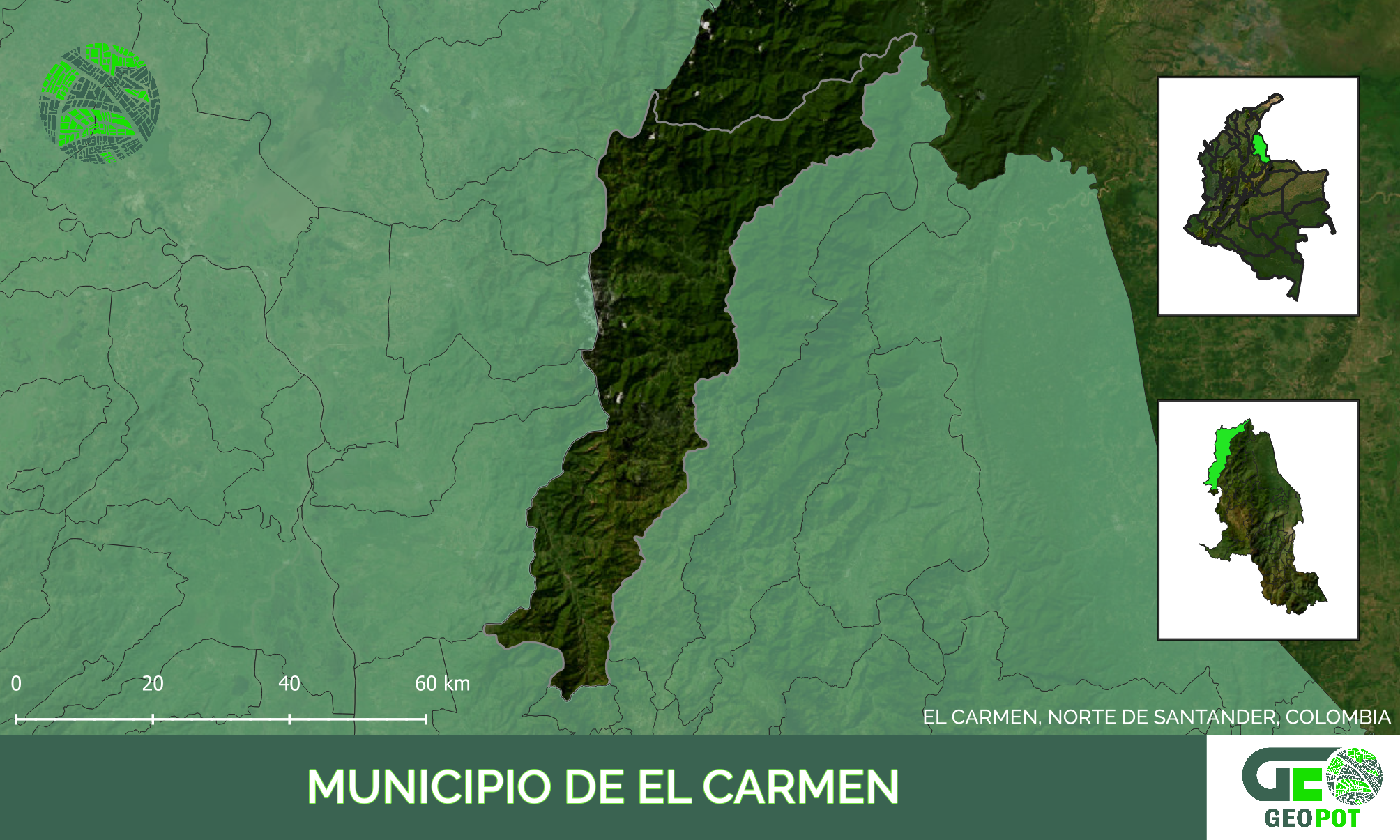 Mapa del municipio de El Carmen, Norte de Santander
